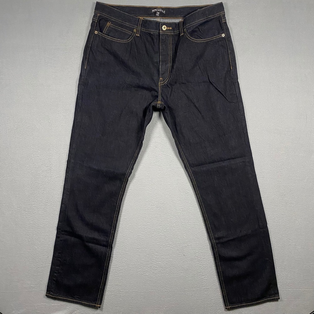 J.Crew Mercantile Mens Straight Fit Dark Wash Indigo Denim Jeans 36x32